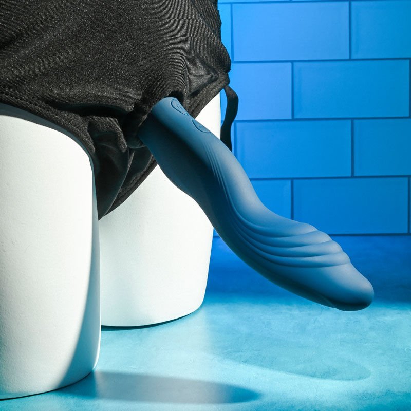 Gender x - snuggle up - remote control - strap-on panty dildo - Product side view, focus on dildo  | Flirtybay.com.au