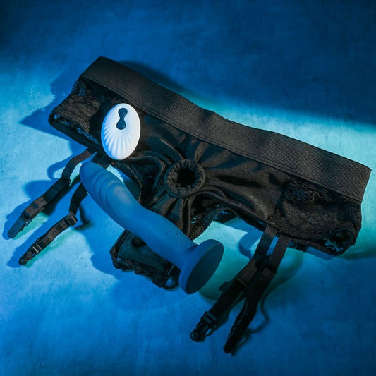 Gender x - snuggle up - remote control - strap-on panty dildo - Product top view, focus on dildo  | Flirtybay.com.au