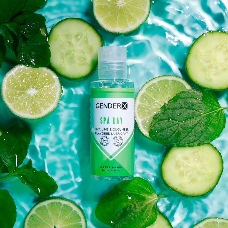 Gender x - spa day - flavored water-based lubricant - 60 ml - Product top view, with cucumber  | Flirtybay.com.au