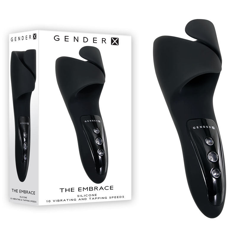 Gender x - the embrace - vibrating masturbator - Product front view and box front view | Flirtybay.com.au