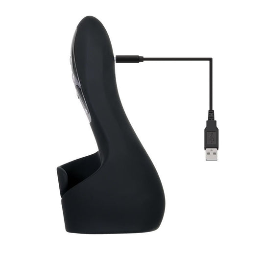 Gender x - the embrace - vibrating masturbator - Product side view, focus on charger  | Flirtybay.com.au