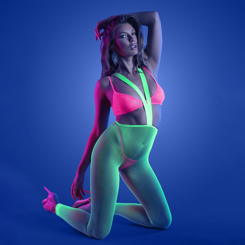Glow come alive - 3 pc suspender stockings set - Product front view  | Flirtybay.com.au