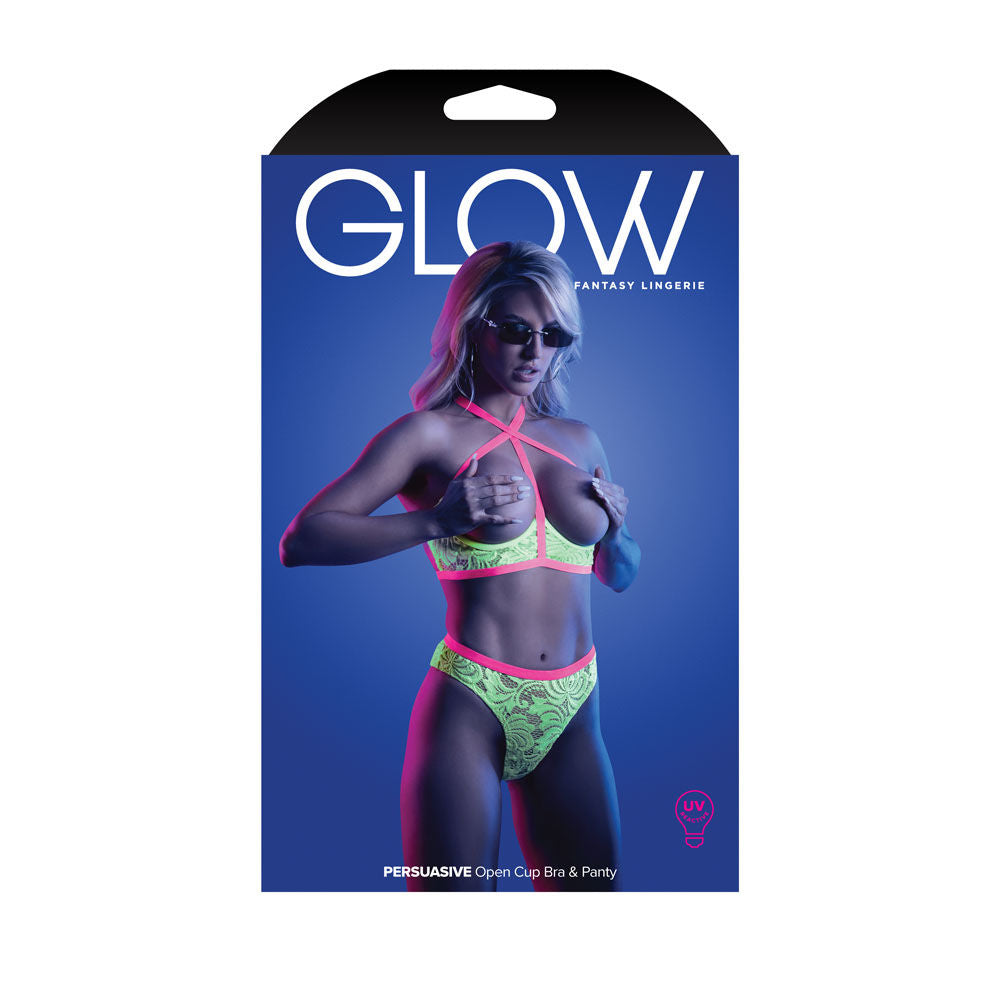 Glow persuasive - open cup bra & panty -  box front view | Flirtybay.com.au