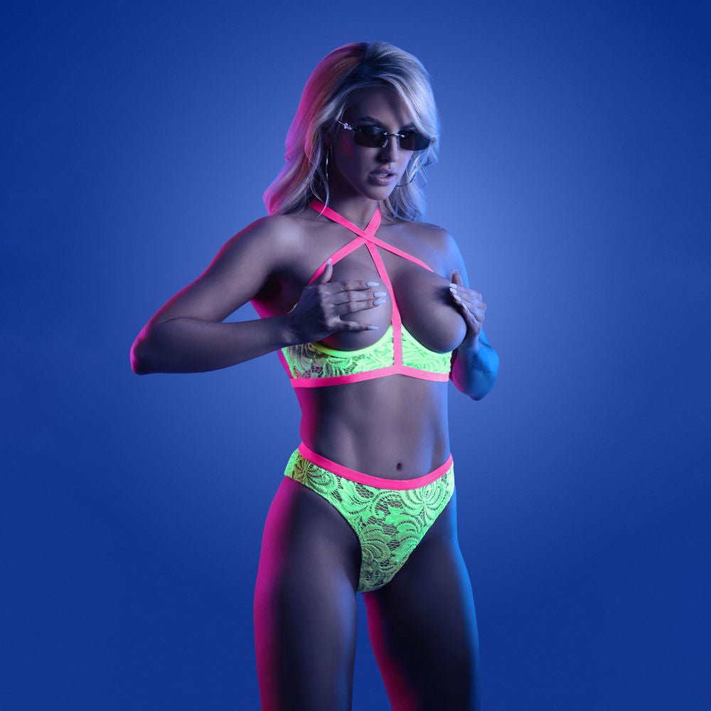 Glow persuasive - open cup bra & panty - Product front view  | Flirtybay.com.au