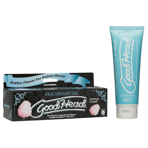 Goodhead - oral delight gel - cotton candy - Product front view and box front view | Flirtybay.com.au