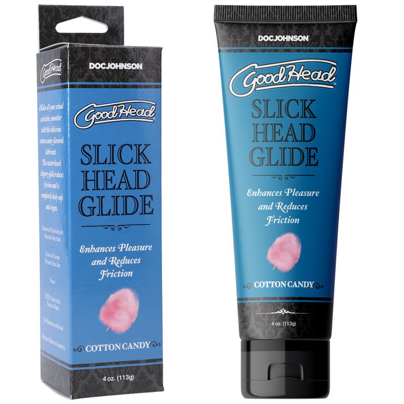 Goodhead - slick head glide - water-based lubricant - cotton candy Product front view and box front view | Flirtybay.com.au