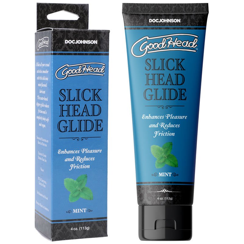 Goodhead - slick head glide - water-based lubricant - mint Product front view and box front view | Flirtybay.com.au