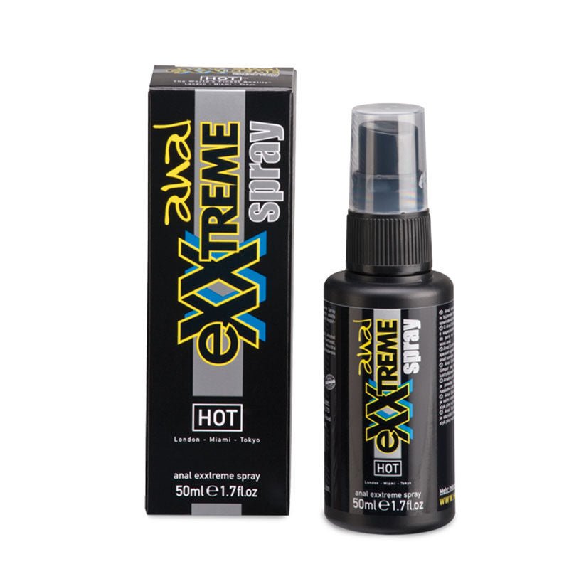 Hot exxtreme - relaxing anal spray - Product front view and box front view | Flirtybay.com.au