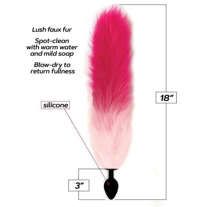 Foxy Fox Tail Silicone Butt Plug Pink And White Front View details | Flirtybay.com.au