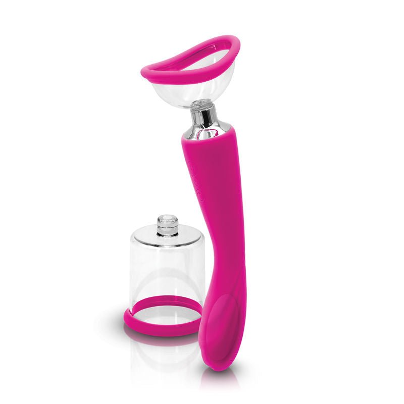 Inya Pussy and nipple vibrating pump, pink, with accessories, front view | Flirtybay.com.au