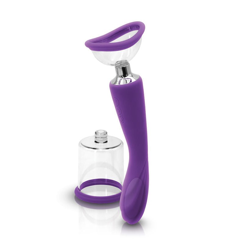 Inya Pussy and nipple vibrating pump, purple, with accessories, front view | Flirtybay.com.au