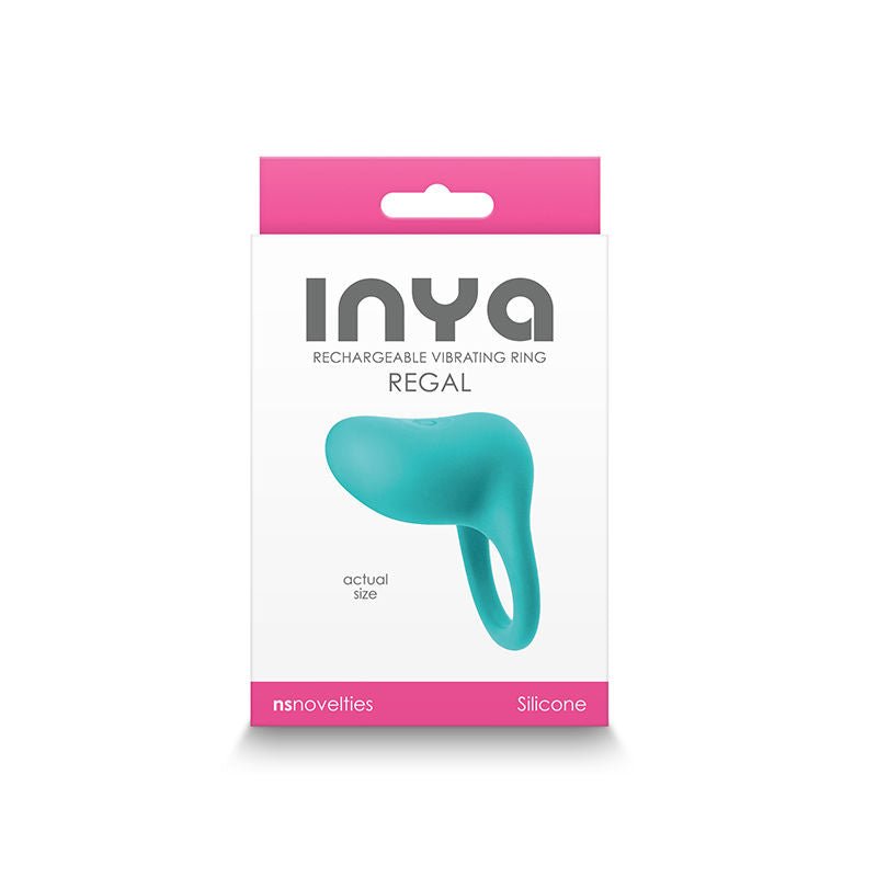 Inya Regal Vibrating cock ring, teal, box view | Flirtybay.com.au