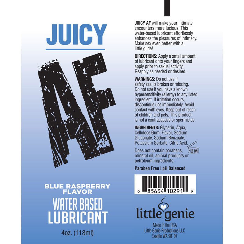 Juicy blue raspberry water-based lubricant 118ml, box view | Flirtybay.com.au