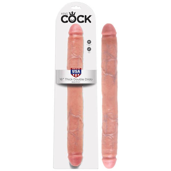 King cock - 16'' thick double-ended dildo - Product front view and box front view | Flirtybay.com.au
