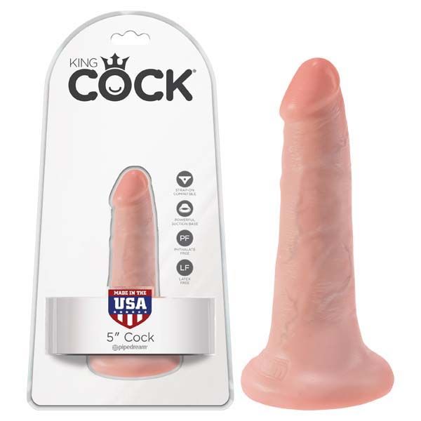 King cock - 5'' dildo - Product front view and box front view | Flirtybay.com.au