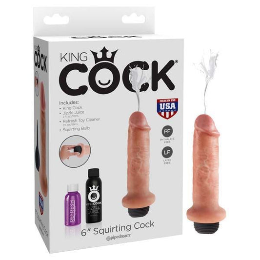 King Cock 6 " ejaculating dildo flesh, box front view | Flirtybay.com.au