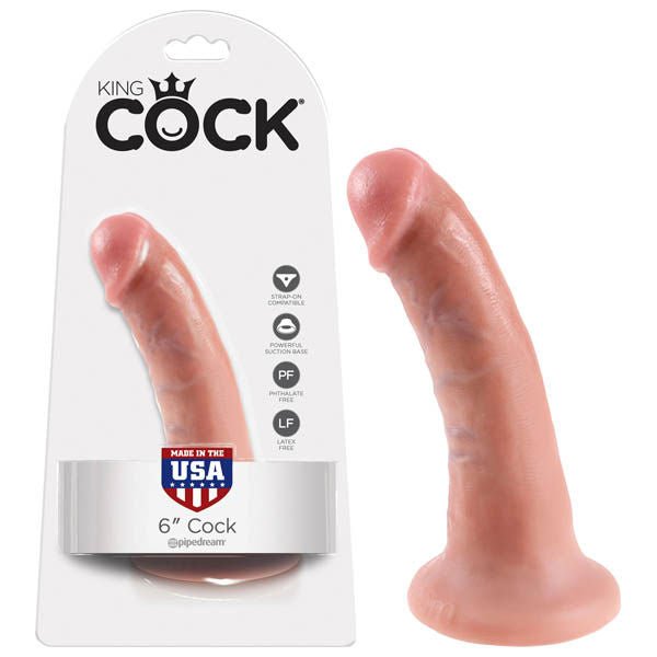 King Cock 6" dildo, flesh, box view | Flirtybay.com.au