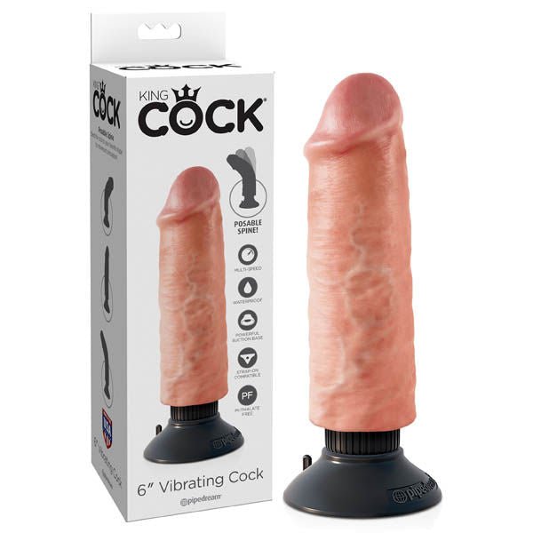 King cock - 6'' vibrating dildo - Product front view and box front view | Flirtybay.com.au