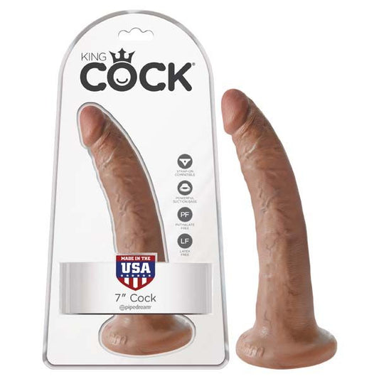 King Cock 7", tan, front view and box | Flirtybay.com.au