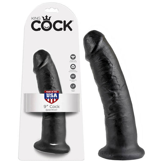 King cock - 9'' dildo - black Product front view and box front view | Flirtybay.com.au