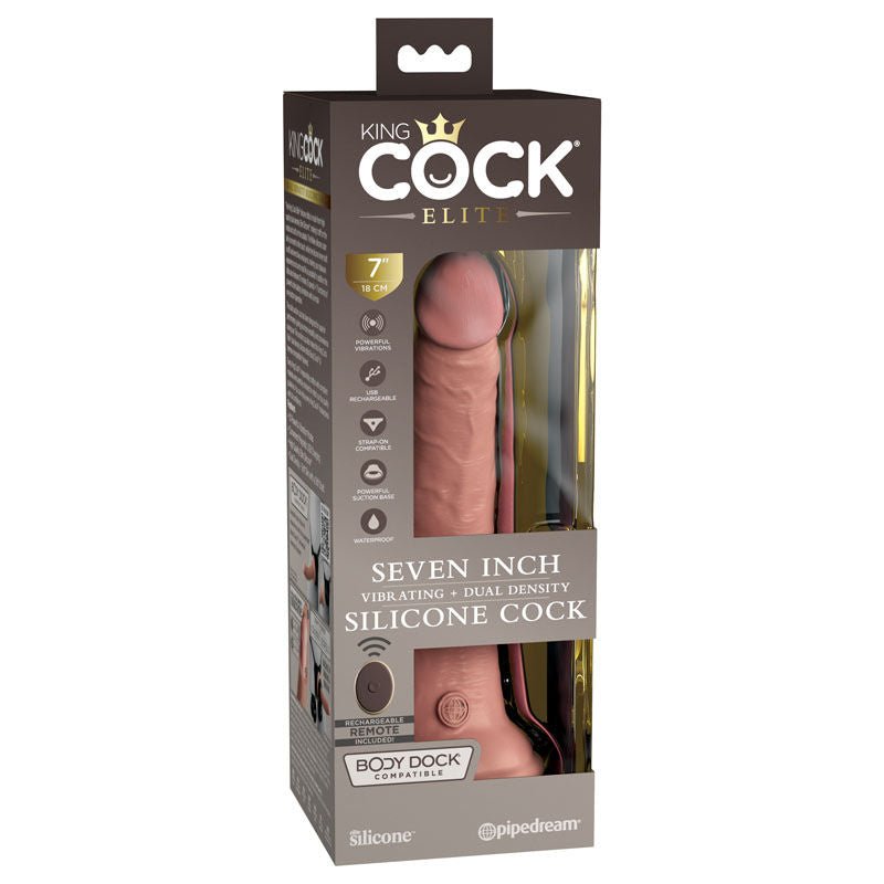 King cock - elite 7'' vibrating dual density dildo - Product front view and box front view | Flirtybay.com.au