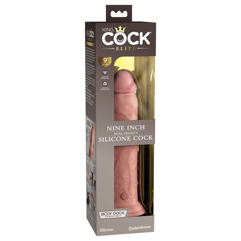 King cock - elite 9'' dual density dildo - Product front view and box front view | Flirtybay.com.au
