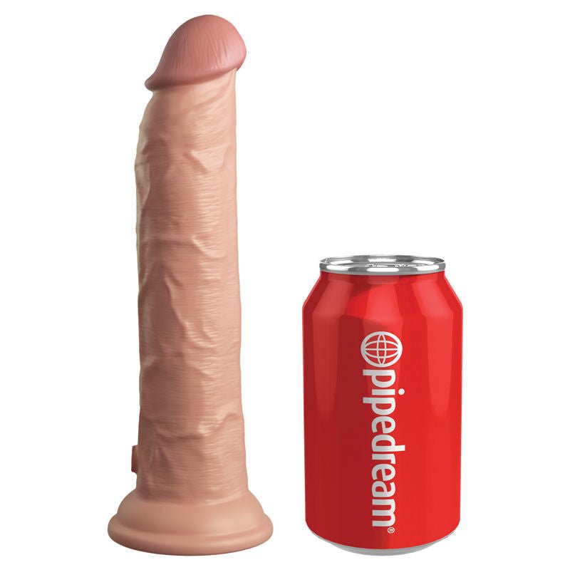 King cock - elite 9'' dual density dildo - Product front view, with a can of coke for size  | Flirtybay.com.au