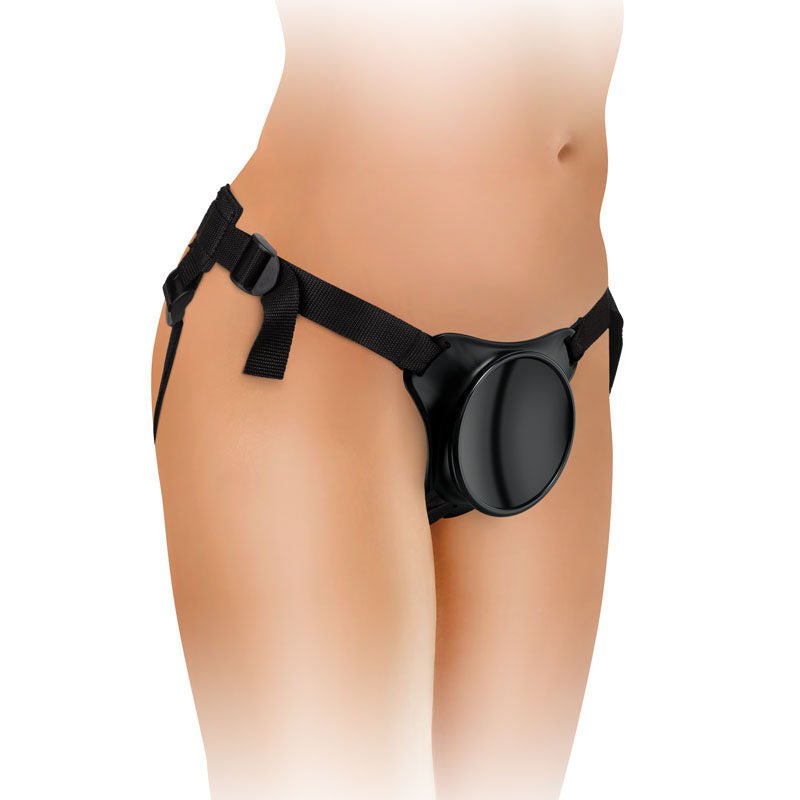 King cock elite - beginner's body dock strap-on harness - Product side view, focus on suction cup  | Flirtybay.com.au