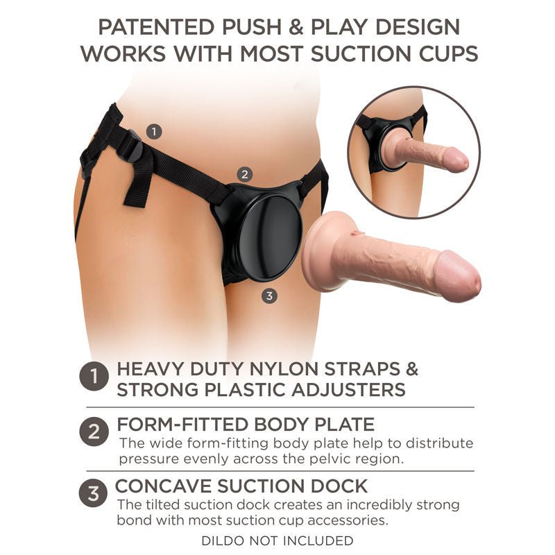 King cock elite - beginner's body dock strap-on harness - Product side view, with specifications  | Flirtybay.com.au