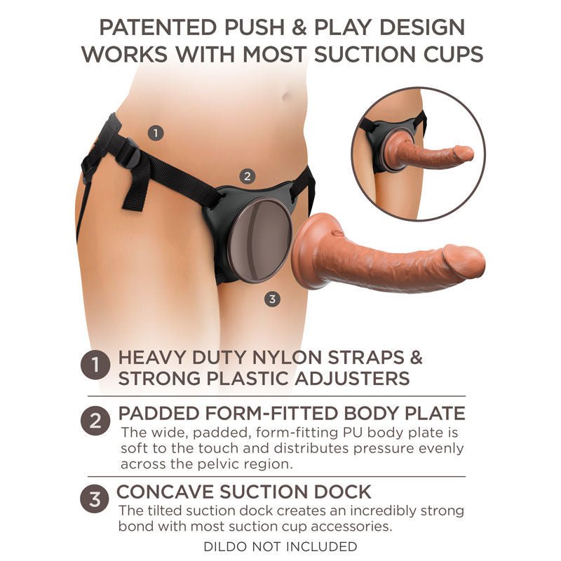 King cock - elite comfy body dock strap-on harness - Product side view, with specifications  | Flirtybay.com.au