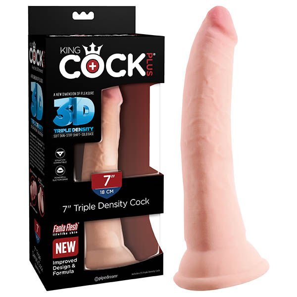 King cock - plus 7'' triple density dildo - Product front view and box front view | Flirtybay.com.au
