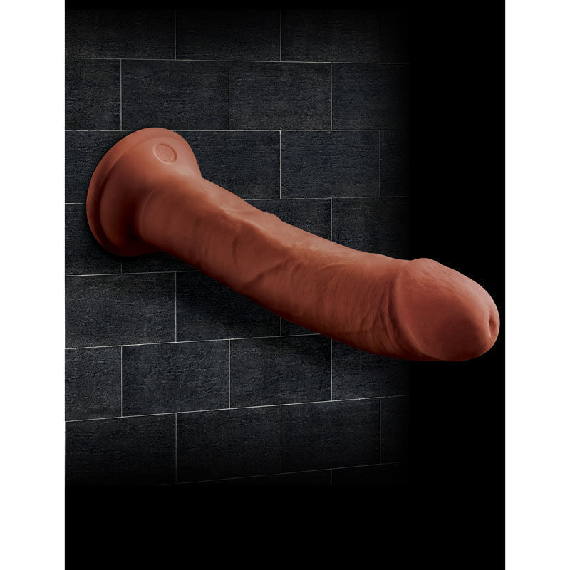 King cock - plus 8'' triple density dildo - Product side view, focus on suction cup  | Flirtybay.com.au