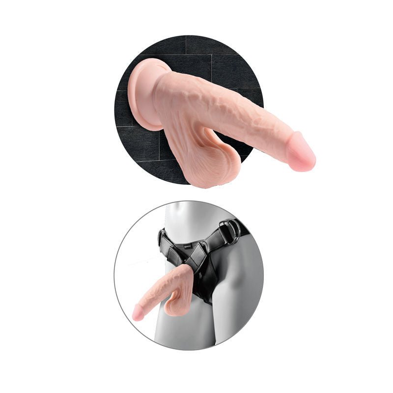 King cock - plus 9'' 3d dildo with swinging balls - Product side view,focus on suction cup  | Flirtybay.com.au