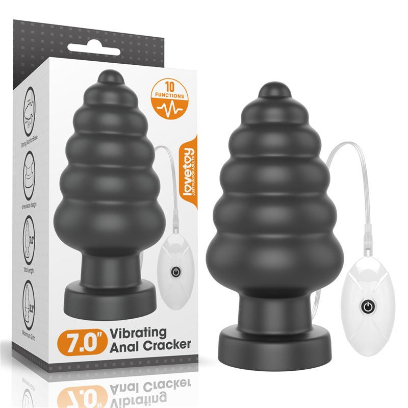 King sized - 7'' vibrating anal cracker - large butt plug - Product front view and box front view | Flirtybay.com.au