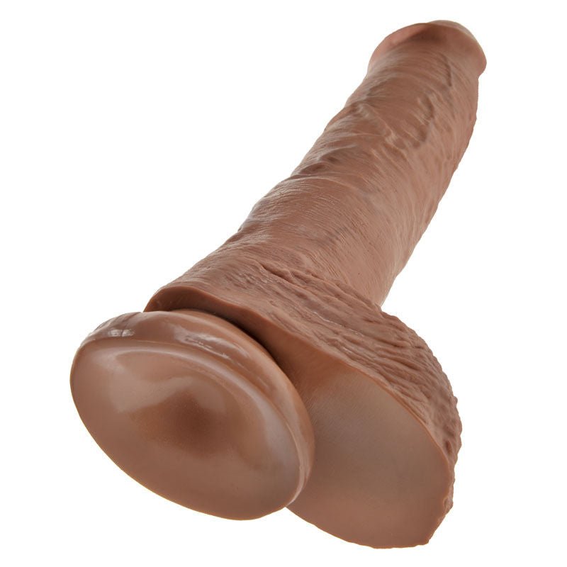 King cock 10" dildo with balls, tan, side view | Flirtybay.com.au