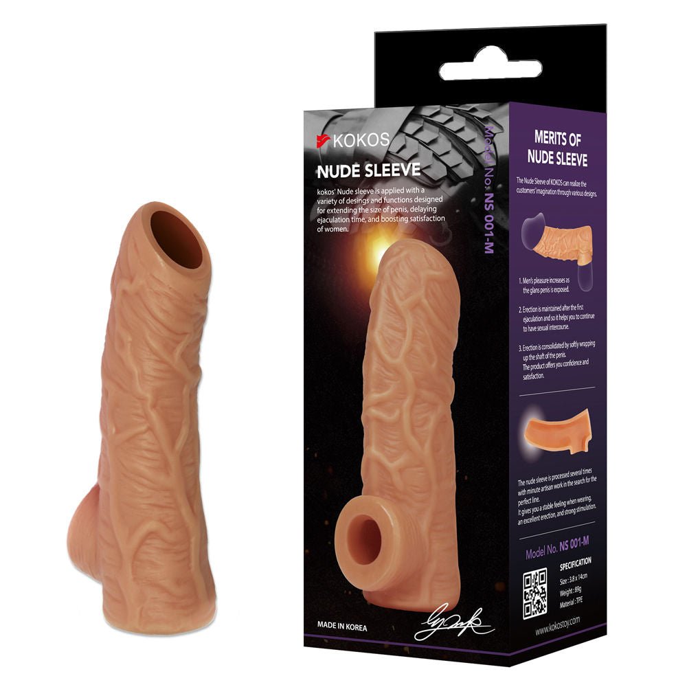 Kokos -  nude sleeve 1 - penis extender - Product front view and box front view | Flirtybay.com.au