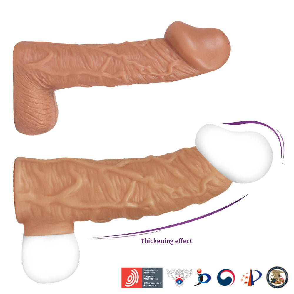Kokos -  nude sleeve 1 - penis extender - Product side view, focus on thickening  | Flirtybay.com.au