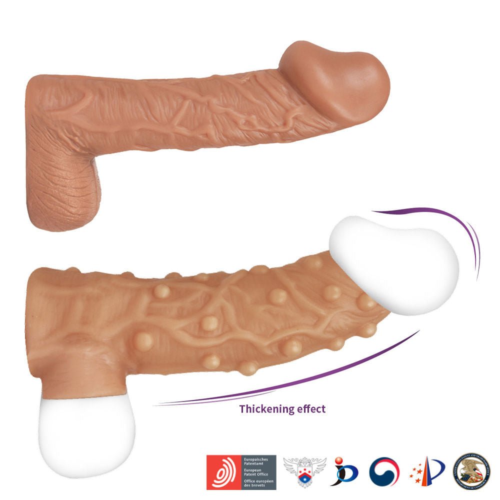 Kokos - nude sleeve 2 - penis extender - Product side view, focus on thickening  | Flirtybay.com.au