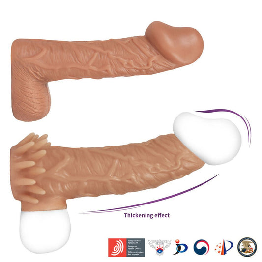 Kokos - nude sleeve 5 - penis extender - Product side view, show thickening effect | Flirtybay.com.au