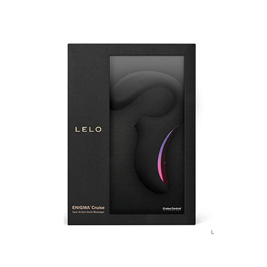 Lelo - enigma cruise - sonic wave clitoral and g-spot massager - Product front view and box front view | Flirtybay.com.au