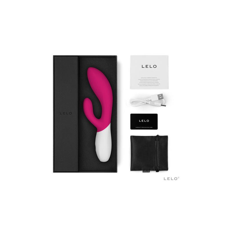 Lelo - ina wave 2 - cerise - rabbit vibrator -  box side view | Flirtybay.com.au