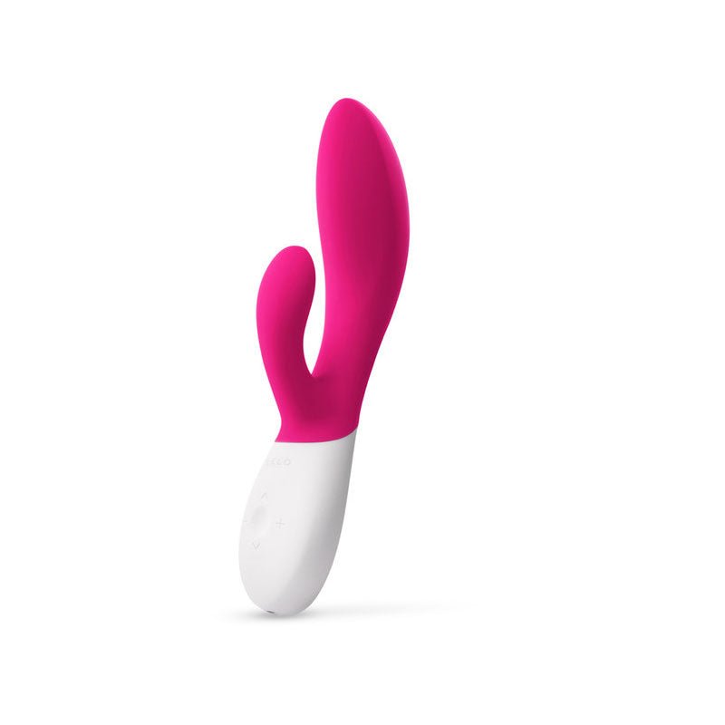 Lelo - ina wave 2 - cerise - rabbit vibrator - Product side view  | Flirtybay.com.au