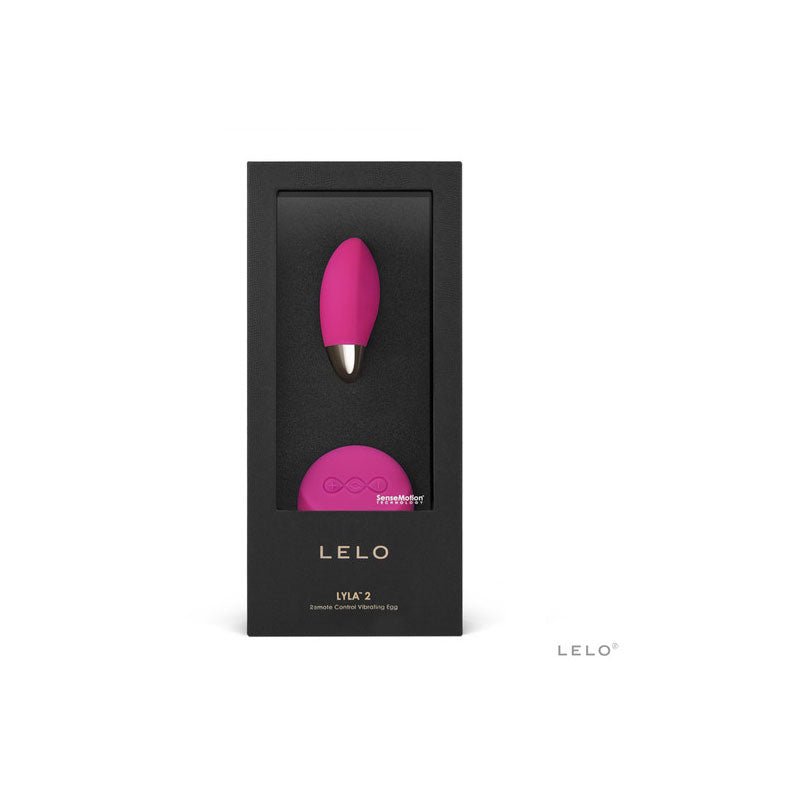 Lelo - lyla 2 - hot cerise - remote control vibrating egg - Product front view and box front view | Flirtybay.com.au