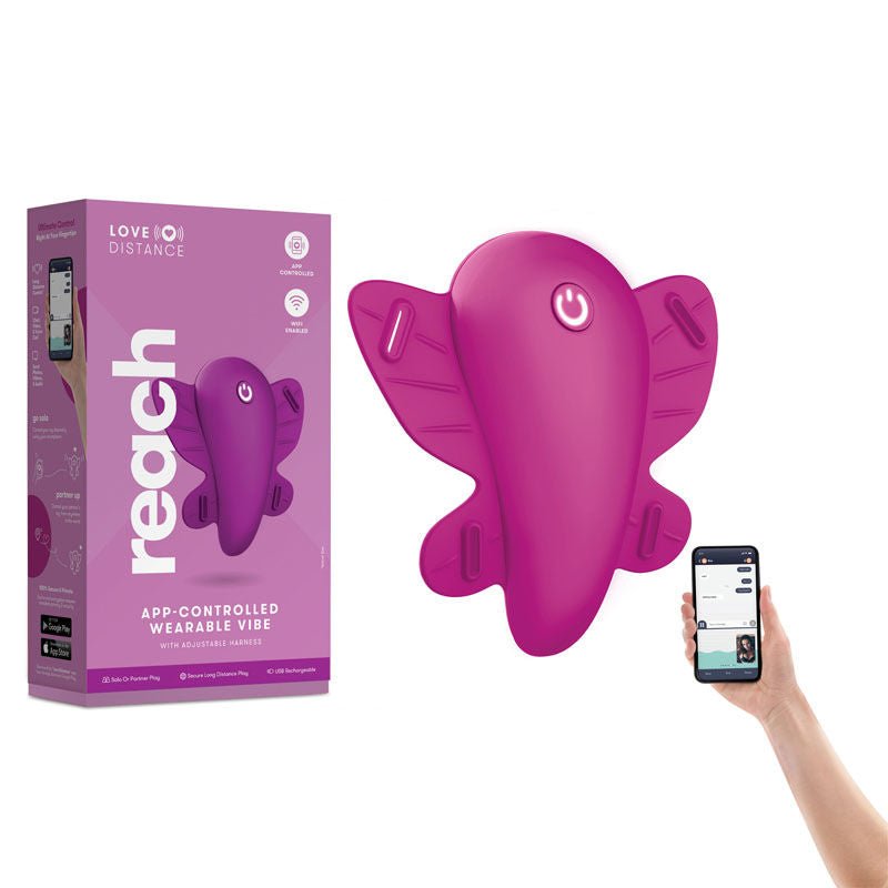 Love - reach - app controlled wearable vibrator - Product front view and box front view | Flirtybay.com.au