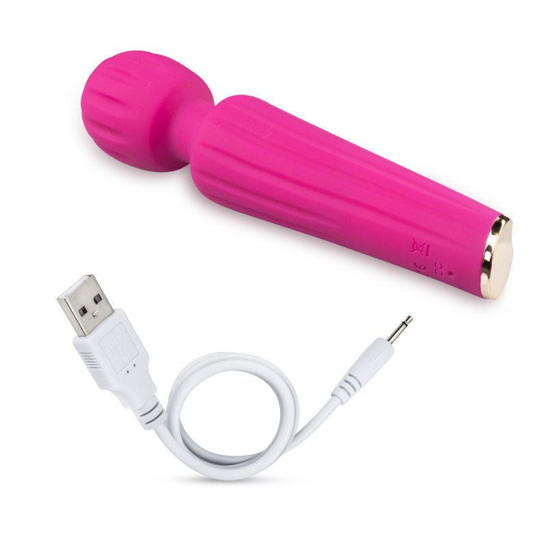 Lush allana - velvet - vibrating wand - Product side view, focus on charger  | Flirtybay.com.au