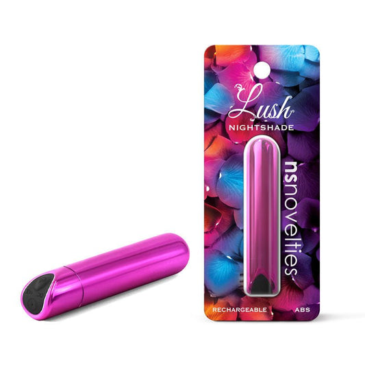 Lush Nightshade bullet vibrator, pink, side view with box | Flirtybay.com.au