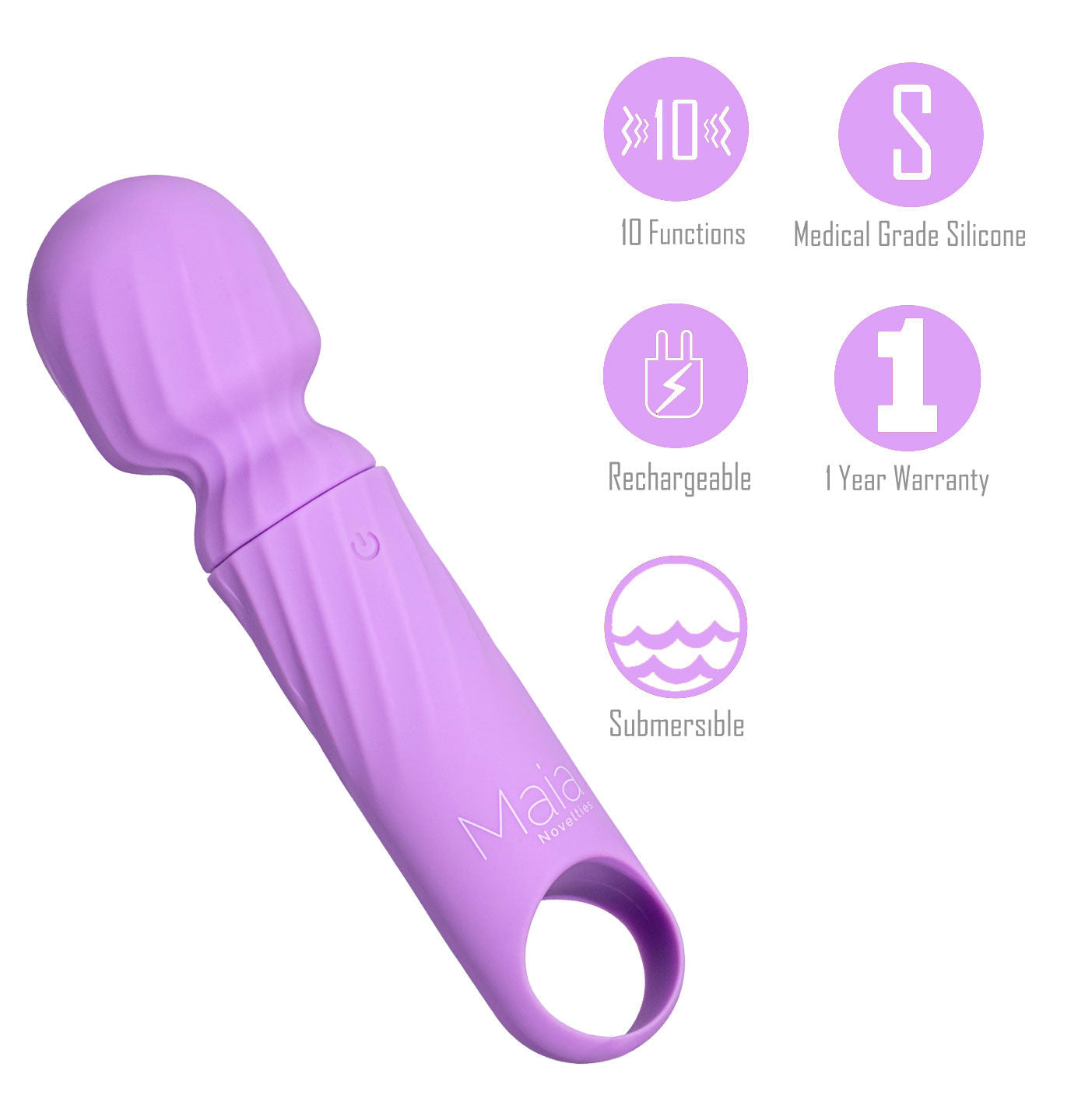 Maia - Dolly - vibrating wand - Product view and Advantages view | Flirtybay.com.au