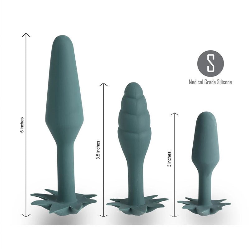 Maia doobies - butt plug set - Product front view, with sizes  | Flirtybay.com.au