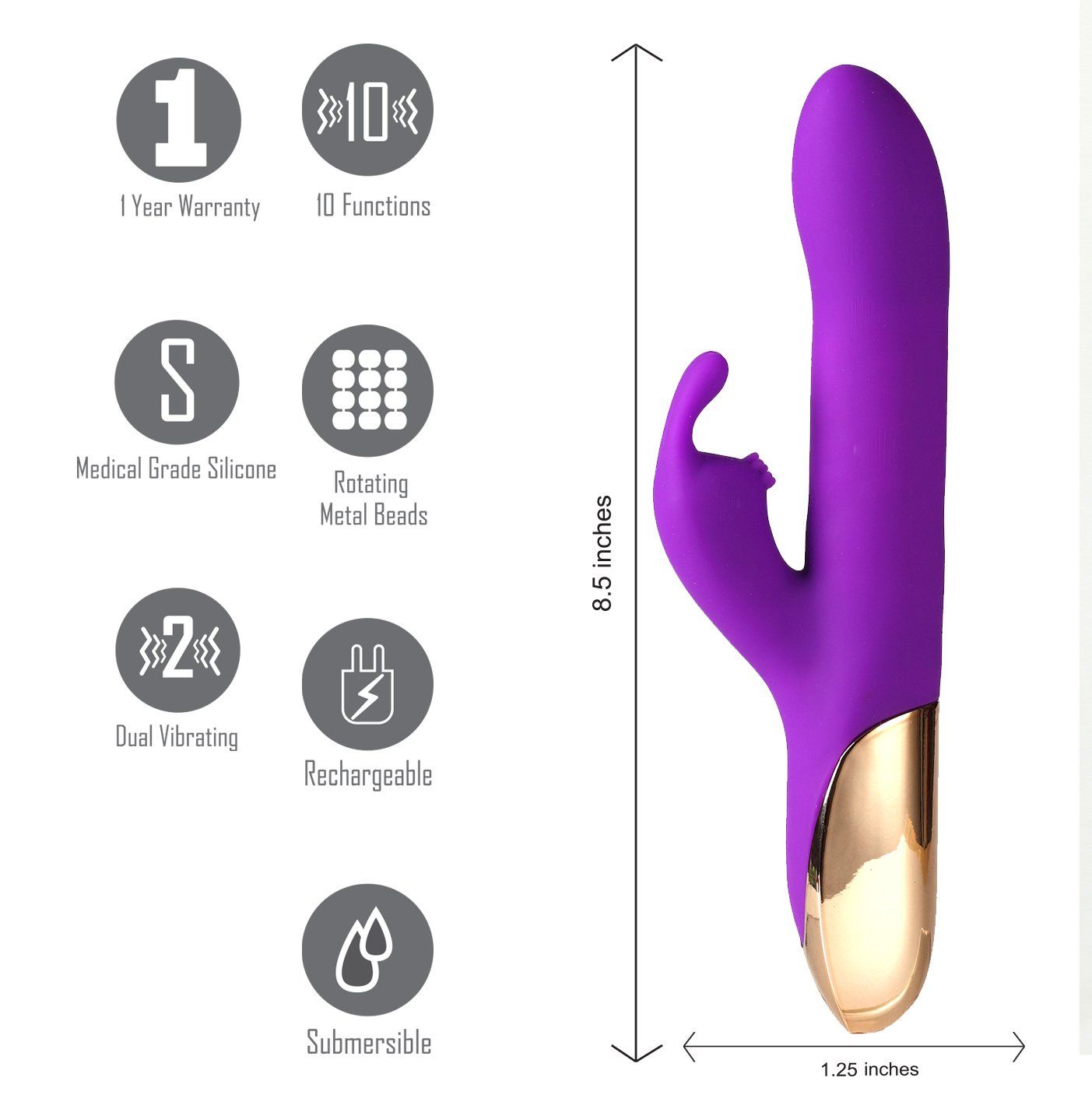 Maia - karlin - rabbit vibrator - Product front view, with sizes  | Flirtybay.com.au