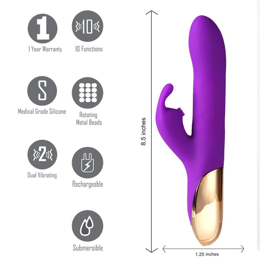 Maia - karlin - rabbit vibrator - Product front view, with sizes  | Flirtybay.com.au